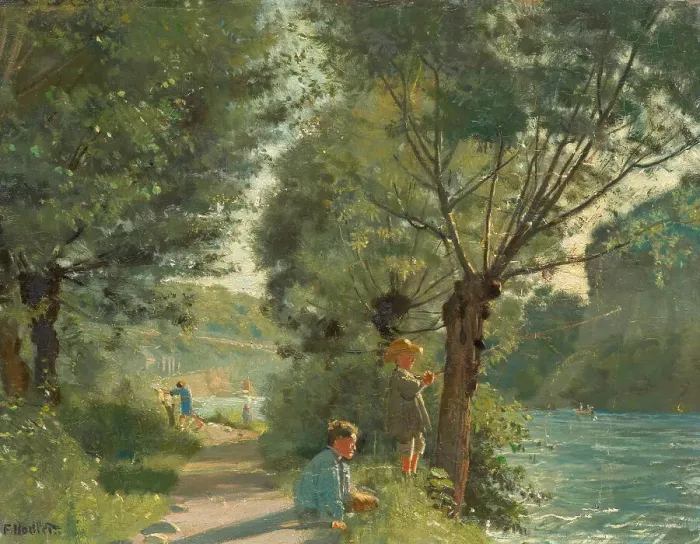 Framed Print : Children fishing on the banks of the Arve, c1878. Creator: Hodler; Ferdinand (1853-1918) Framed Print : Children fishing on the banks of the Arve, c1878. Creator: Hodler; Ferdinand (1853-1918)