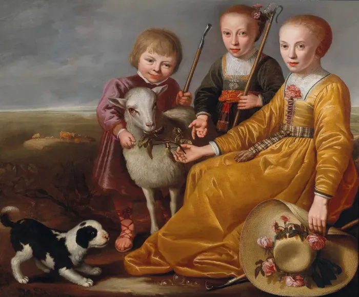 Framed Print : Three children with a goat and a doggie in a landscape, 1639 Framed Print : Three children with a goat and a doggie in a landscape, 1639
