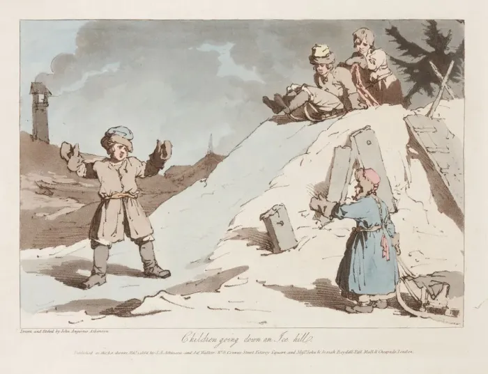 Framed Print : Children going down an Ice Hill Framed Print : Children going down an Ice Hill