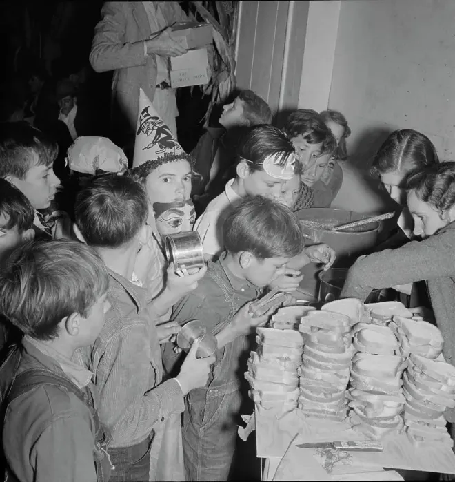 Framed Print : The children at Halloween party in Shafter migrant camp, California, 1938. Creator: Dorothea Lange Framed Print : The children at Halloween party in Shafter migrant camp, California, 1938. Creator: Dorothea Lange