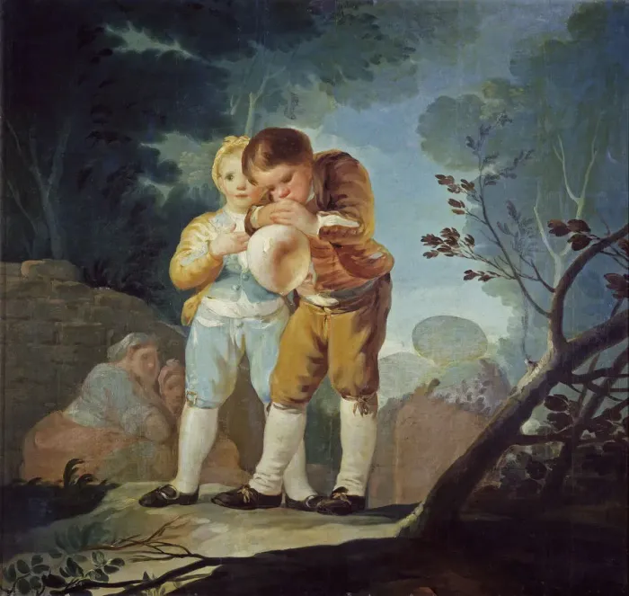 Framed Print : Children inflating a bladder, 1778. Artist: Goya, Francisco, de (1746-1828) Framed Print : Children inflating a bladder, 1778. Artist: Goya, Francisco, de (1746-1828)