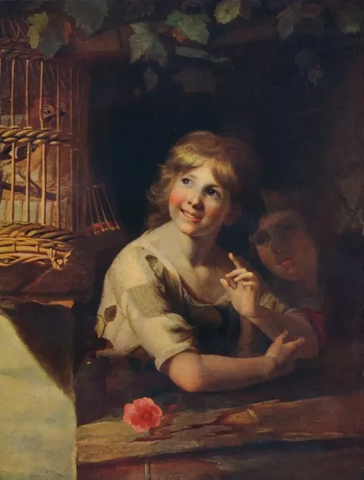 Framed Print : Two Children with a Jay in a Cage, c18th century, (1910). Artist: Matthew William Peters Framed Print : Two Children with a Jay in a Cage, c18th century, (1910). Artist: Matthew William Peters