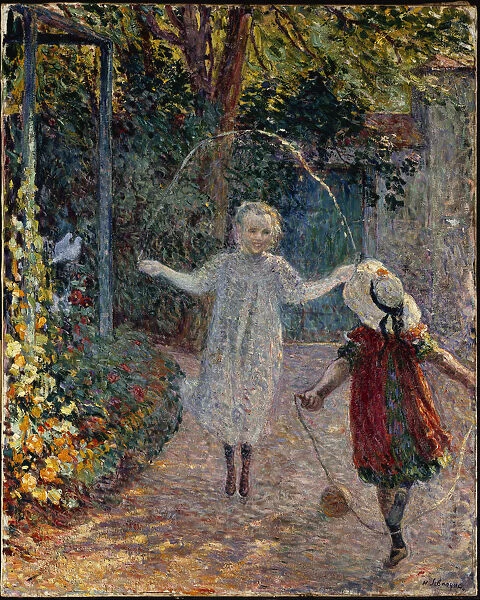 Children jumping rope in garden. Creator: Lebasque, Henri (1865-1937)