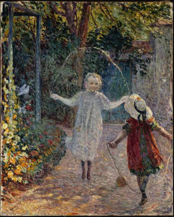 Framed Print : Children jumping rope in garden. Creator: Lebasque, Henri (1865-1937) Framed Print : Children jumping rope in garden. Creator: Lebasque, Henri (1865-1937)
