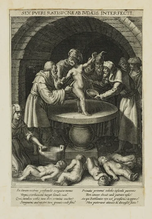 Framed Print : Six Children Killed in Regensburg, from Bavaria Sancta, 1627. Creator: Sadeler, Raphael, the Younger (1584-1632) Framed Print : Six Children Killed in Regensburg, from Bavaria Sancta, 1627. Creator: Sadeler, Raphael, the Younger (1584-1632)