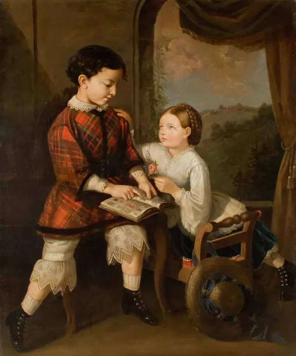 Framed Print : Children Learning, 1861. Creator: Saturnin Swierzynski Framed Print : Children Learning, 1861. Creator: Saturnin Swierzynski