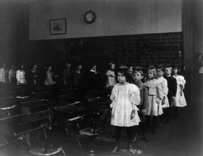 Framed Print : Children marching around the classroom, Washington, D.C. (1899?). Creator: Frances Benjamin Johnston Framed Print : Children marching around the classroom, Washington, D.C. (1899?). Creator: Frances Benjamin Johnston