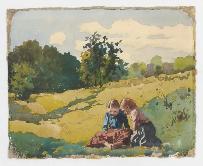 Framed Print : Children on a meadow, before 1920. Creator: Gustav Mally Framed Print : Children on a meadow, before 1920. Creator: Gustav Mally