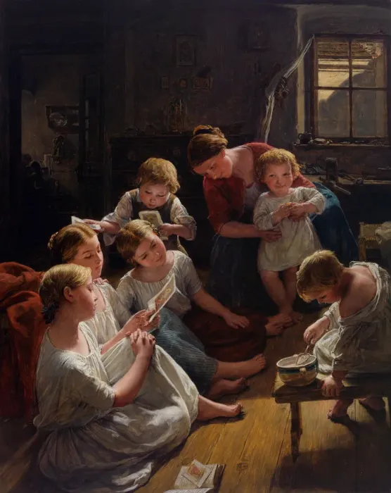 Framed Print : Children in the morning looking at pictures, 1853 Framed Print : Children in the morning looking at pictures, 1853