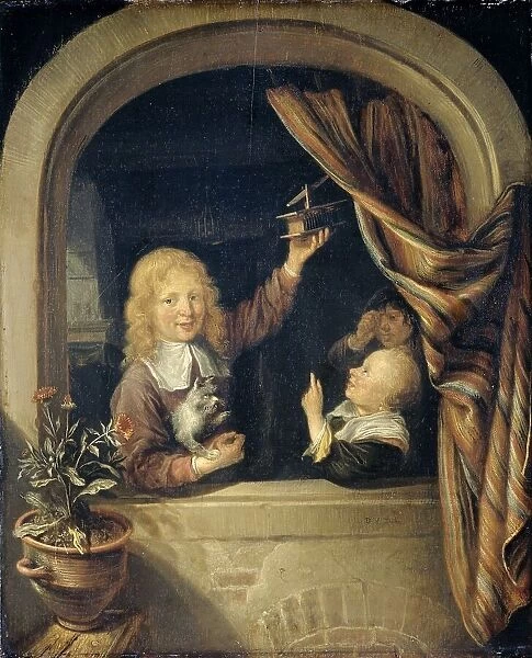Children with a mousetrap, 1660-1676. Creator: Domenicus van Tol