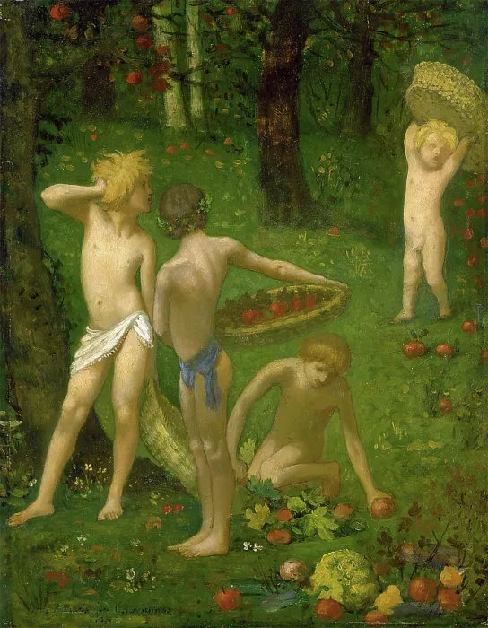 Framed Print : Children in an Orchard / Autumn, 1871. Creator: Pierre Puvis de Chavannes Framed Print : Children in an Orchard / Autumn, 1871. Creator: Pierre Puvis de Chavannes