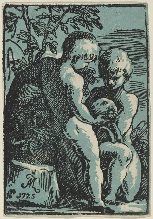 Framed Print : Two Children Petting a Lamb, 1725. Creator: Anton Maria Zanetti Framed Print : Two Children Petting a Lamb, 1725. Creator: Anton Maria Zanetti