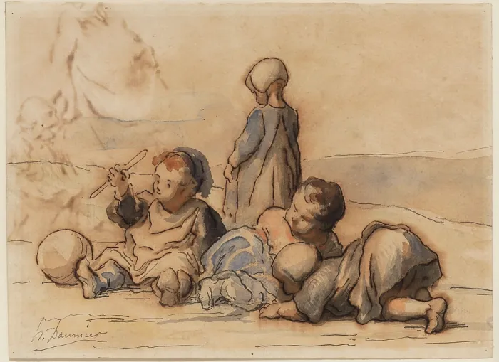 Framed Print : Children Playing, between 1808 and 1879. Creator: Honore Daumier Framed Print : Children Playing, between 1808 and 1879. Creator: Honore Daumier