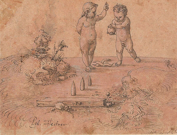 Two Children Playing with a Ball, 1500-1546. Creator: Peter Flotner