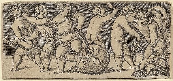 Children Playing with a Bitch and Three Young Dogs. Creator: Master of the Horse Heads