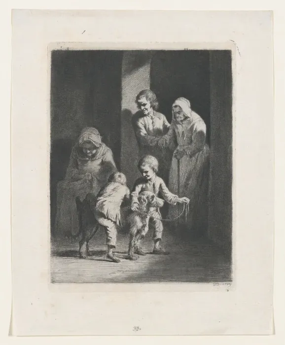 Framed Print : Children Playing with a Dog, 1789. Creator: Jean-Jacques de Boissieu Framed Print : Children Playing with a Dog, 1789. Creator: Jean-Jacques de Boissieu