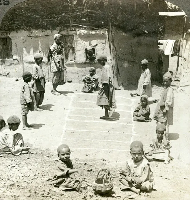Framed Print : Children playing hopscotch, Kashmir, India, c1900s(?). Artist: Underwood & Underwood Framed Print : Children playing hopscotch, Kashmir, India, c1900s(?). Artist: Underwood & Underwood