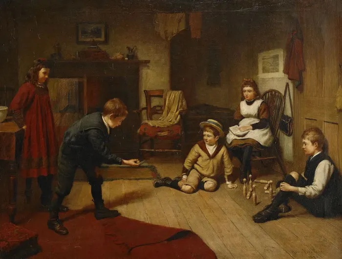 Framed Print : Children Playing in an Interior, 1893. Artist: Brooker, Harry (1848-1940) Framed Print : Children Playing in an Interior, 1893. Artist: Brooker, Harry (1848-1940)