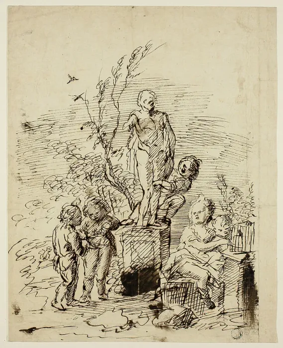 Framed Print : Children Playing near Statue in Garden, 1714 / 39. Creator: John Vanderbank Framed Print : Children Playing near Statue in Garden, 1714 / 39. Creator: John Vanderbank