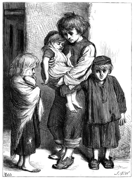 Framed Print : The Children of the Poor (Les Enfants Pauvres) - The Ragged Babes That Weep, c1875. Artist: T Cobb Framed Print : The Children of the Poor (Les Enfants Pauvres) - The Ragged Babes That Weep, c1875. Artist: T Cobb