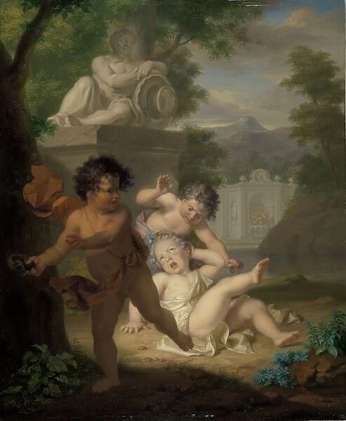 Three children quarreling over a bird's nest, 1720. Creator: Isaac Walraven