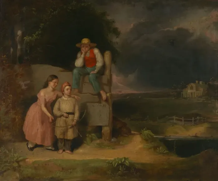 Framed Print : Children in a Storm, ca. 1830. Creator: Thomas Le Clear Framed Print : Children in a Storm, ca. 1830. Creator: Thomas Le Clear