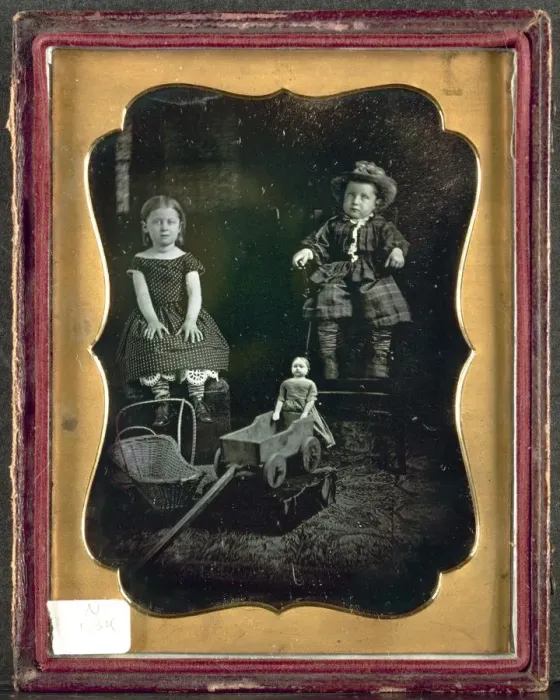 Framed Print : Two Children with Toys, c. 1855. Creator: Unidentified Photographer Framed Print : Two Children with Toys, c. 1855. Creator: Unidentified Photographer
