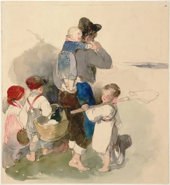 Framed Print : Children on Their Way to Work in the Fields, c. 1840. Artist: Fendi, Peter (1796-1842) Framed Print : Children on Their Way to Work in the Fields, c. 1840. Artist: Fendi, Peter (1796-1842)