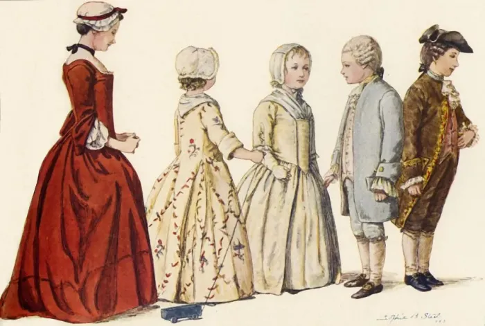 Framed Print : Childrens attire during reigns of Queen Anne, George I, II and III 1702-1790, 1903, (1937) Framed Print : Childrens attire during reigns of Queen Anne, George I, II and III 1702-1790, 1903, (1937)