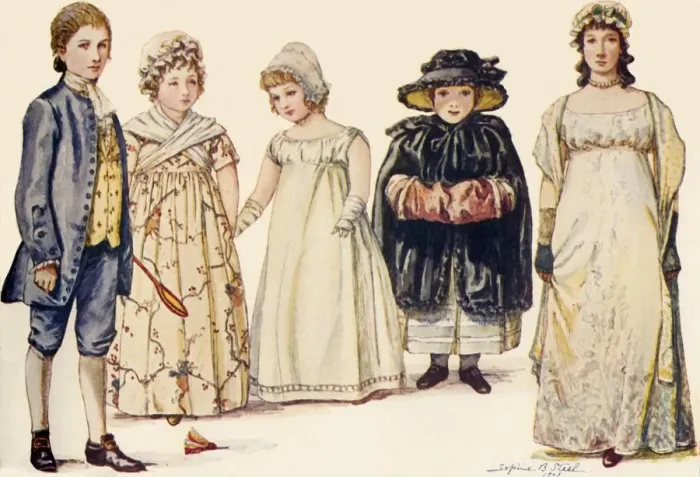 Framed Print : Childrens attire during the reigns of Queen Anne, George I, II and III 1702-1790, 1903, (1937) Framed Print : Childrens attire during the reigns of Queen Anne, George I, II and III 1702-1790, 1903, (1937)