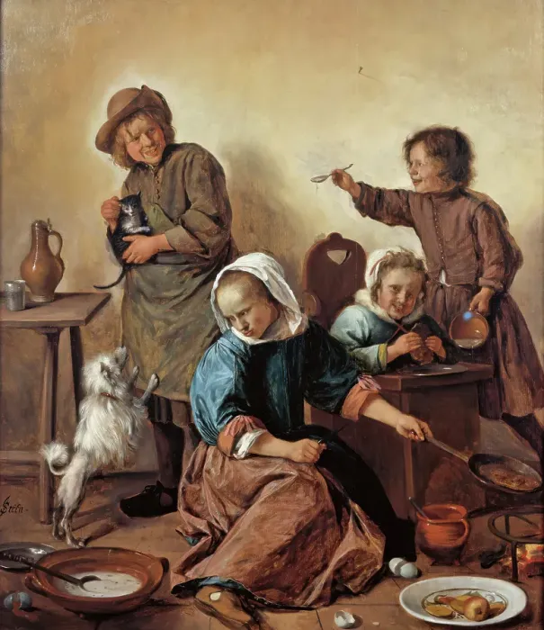 Framed Print : The Children's Meal, c1665. Creator: Jan Steen Framed Print : The Children's Meal, c1665. Creator: Jan Steen