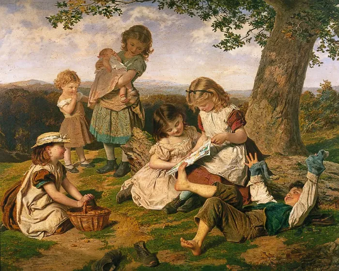 Framed Print : The Childrens Story Book, 1890. Creator: Sophie Gengembre Anderson Framed Print : The Childrens Story Book, 1890. Creator: Sophie Gengembre Anderson