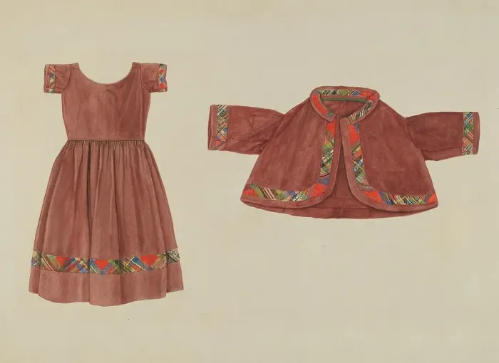 Framed Print : Child's Dress and Jacket, c. 1937. Creator: Lucien Verbeke Framed Print : Child's Dress and Jacket, c. 1937. Creator: Lucien Verbeke