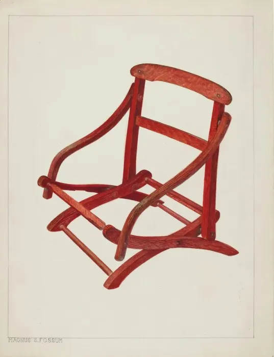 Framed Print : Childs Folding Chair, c. 1938. Creator: Magnus S. Fossum Framed Print : Childs Folding Chair, c. 1938. Creator: Magnus S. Fossum