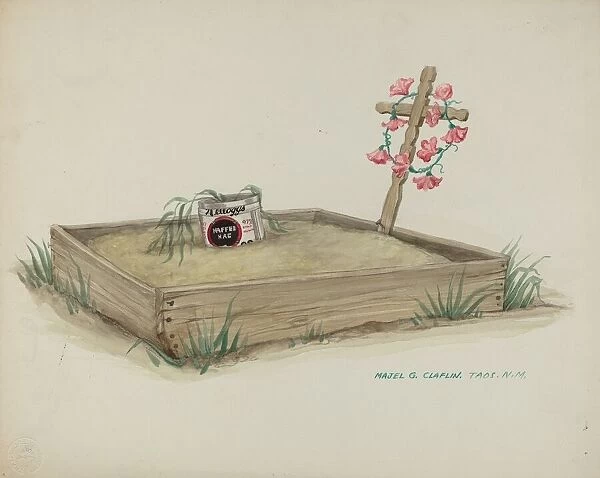Childs Grave with Hand Made Cross of Wood, c. 1937. Creator: Majel G. Claflin