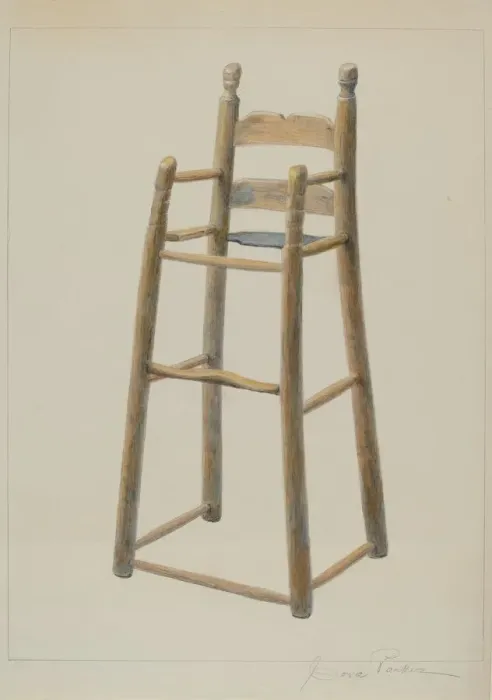 Framed Print : Childs High Chair, c. 1938. Creator: Cora Parker Framed Print : Childs High Chair, c. 1938. Creator: Cora Parker