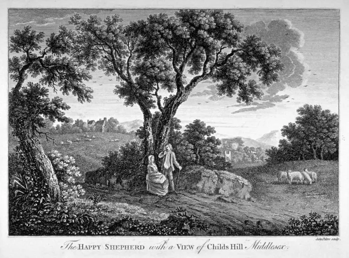 Framed Print : Childs Hill, Hampstead Heath, London, 1786. Artist: John Peltro