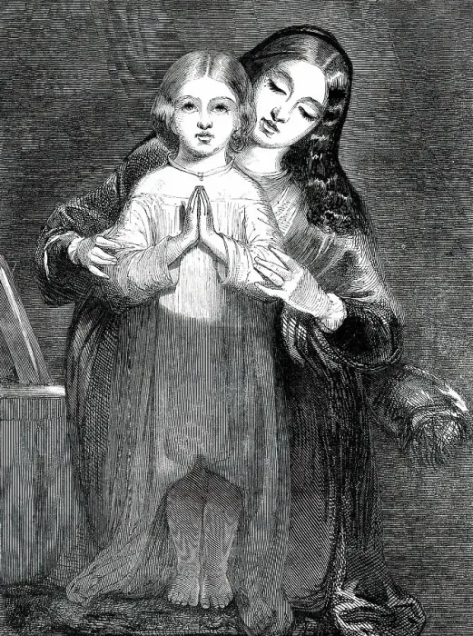 Framed Print : The Child's Prayer - painted by R. Redgrave, A.R.A. 1850. Creator: T. Williams Framed Print : The Child's Prayer - painted by R. Redgrave, A.R.A. 1850. Creator: T. Williams