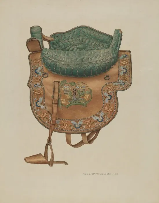 Framed Print : Childs Side Saddle, c. 1940. Creator: Rose Campbell-Gerke Framed Print : Childs Side Saddle, c. 1940. Creator: Rose Campbell-Gerke