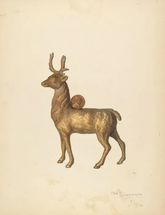 Framed Print : Childs Saving Bank (Deer), c. 1940. Creator: Carl Buergerniss Framed Print : Childs Saving Bank (Deer), c. 1940. Creator: Carl Buergerniss