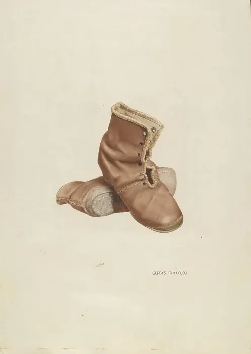 Framed Print : Child's Shoes, c. 1940. Creator: Gladys M. Guillaudeu Framed Print : Child's Shoes, c. 1940. Creator: Gladys M. Guillaudeu