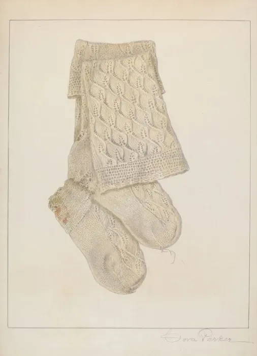 Framed Print : Childs Stocking, c. 1938. Creator: Cora Parker Framed Print : Childs Stocking, c. 1938. Creator: Cora Parker