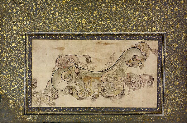 Chilins (Chinese Chimerical Creatures) Fighting with a Dragon, 16th century