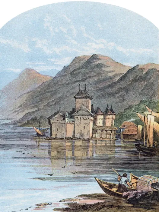 Framed Print : The Chillon Castle, Lake Geneva, Switzerland, 1864 Framed Print : The Chillon Castle, Lake Geneva, Switzerland, 1864
