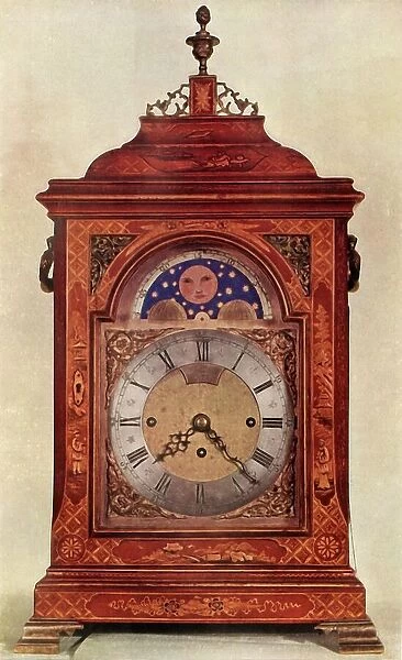 Chiming Mantel Clock with Moon-Work in Red and Gold Lacquer Case, 1947. Creator: Unknown
