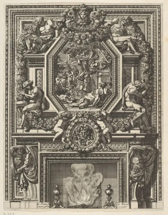 Framed Print : Chimney with a Bacchanal over the Mantle from Grandes Cheminee, ca. 1644-66 Framed Print : Chimney with a Bacchanal over the Mantle from Grandes Cheminee, ca. 1644-66