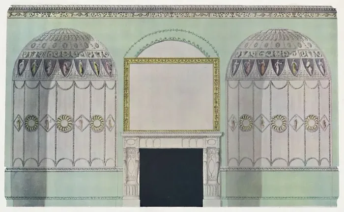 Framed Print : Chimney-piece planked by alcoves; interior composition, c18th century. Artist: James Wyatt Framed Print : Chimney-piece planked by alcoves; interior composition, c18th century. Artist: James Wyatt