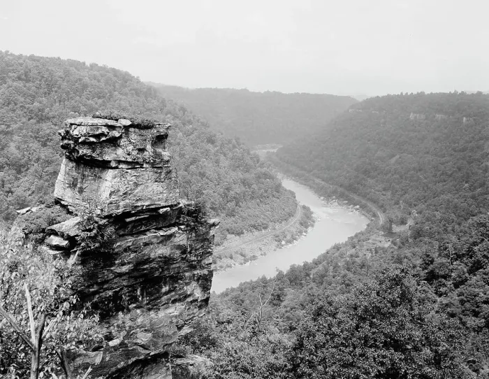 Framed Print : Chimney Rock and New River canyon near Fayette, W. Va. c.between 1910 and 1920. Creator: Unknown Framed Print : Chimney Rock and New River canyon near Fayette, W. Va. c.between 1910 and 1920. Creator: Unknown