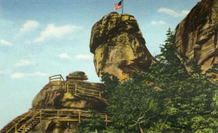 Framed Print : Chimney Rock and Rock Pile, Western North Carolina, 1942. Creator: Unknown Framed Print : Chimney Rock and Rock Pile, Western North Carolina, 1942. Creator: Unknown
