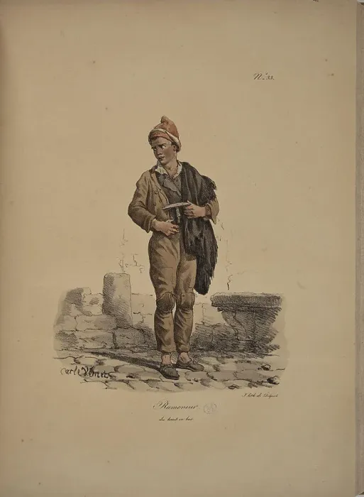 Framed Print : Chimney sweep. From the Series Cris de Paris (The Cries of Paris), 1815. Creator: Vernet, Carle (1758-1836). Chimney sweep. From the Series Cris de Paris (The Cries of Paris), 1815. Creator: Vernet, Carle (1758-1836)